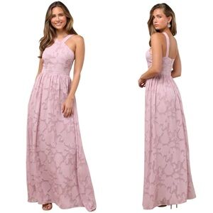 NWOT Lulus Love and Beyond Mauve Pink Burnout Floral Maxi Gown Dress Size S